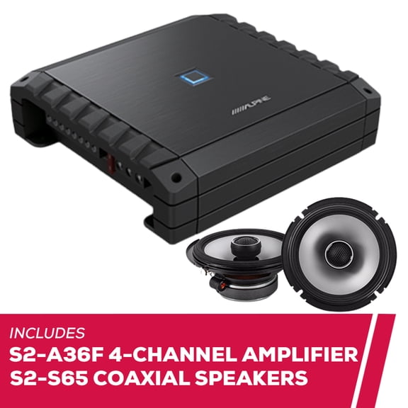 New Alpine S2-A36F 60W RMS 4-Channel Car Amplifier w/ S2-S65 6.5" Coaxial Speakers