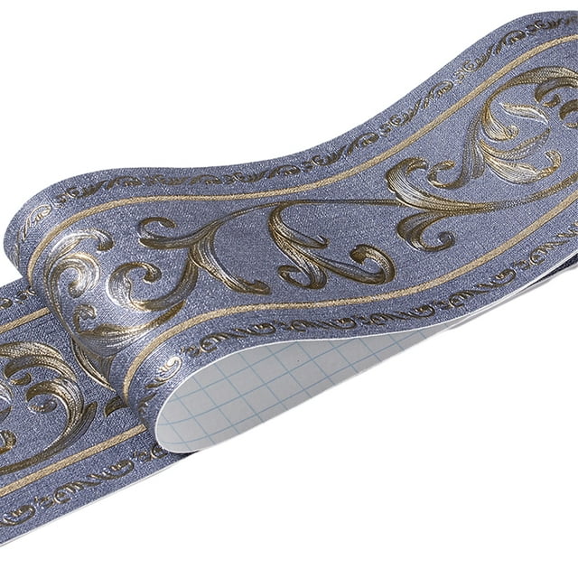 Wweixi Stylish PVC Waterproof Waist Line For Wall Sturdy And Easy To Clean Wood Marbling SelfAdhesive Skirting Line Safe Blue Vine Flower 1Set