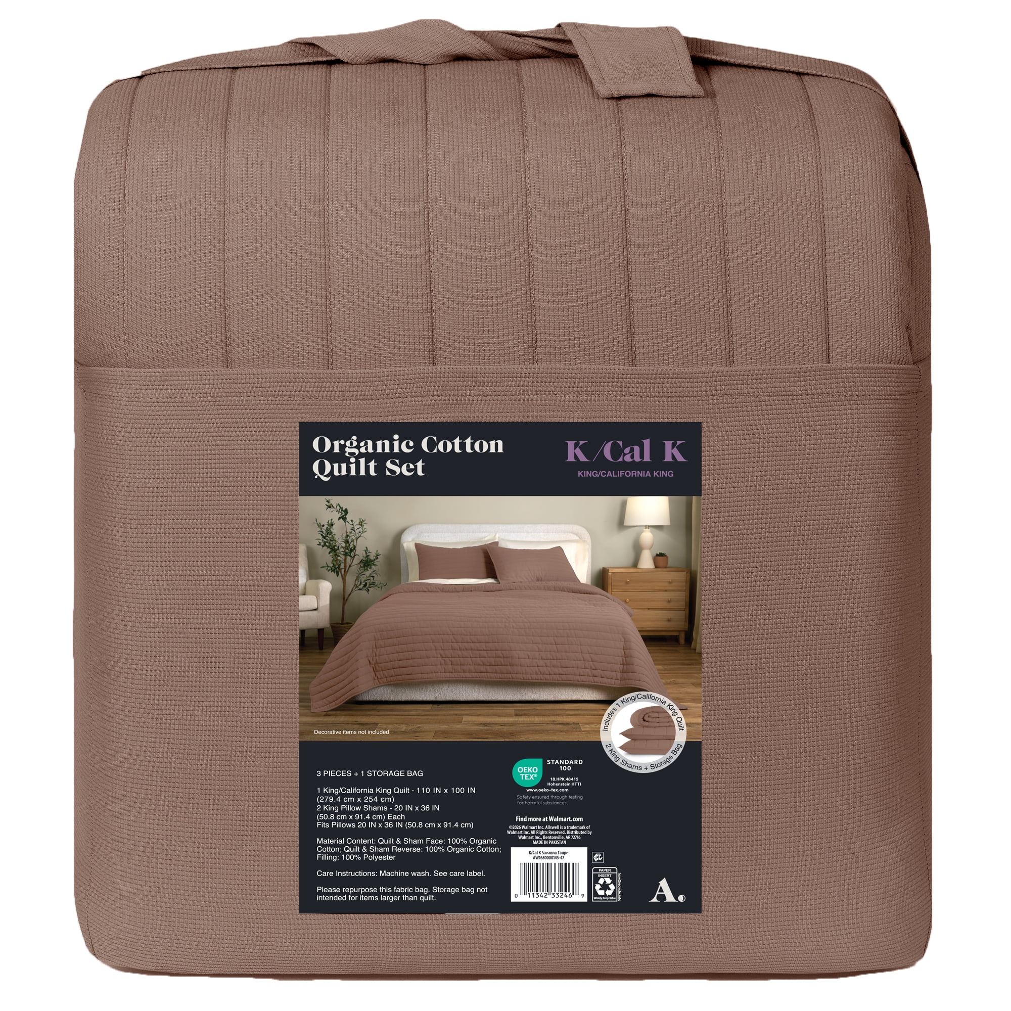 Allswell Organic Cotton 3-Piece Quilt Set, Savannah Taupe Brown, King/California King