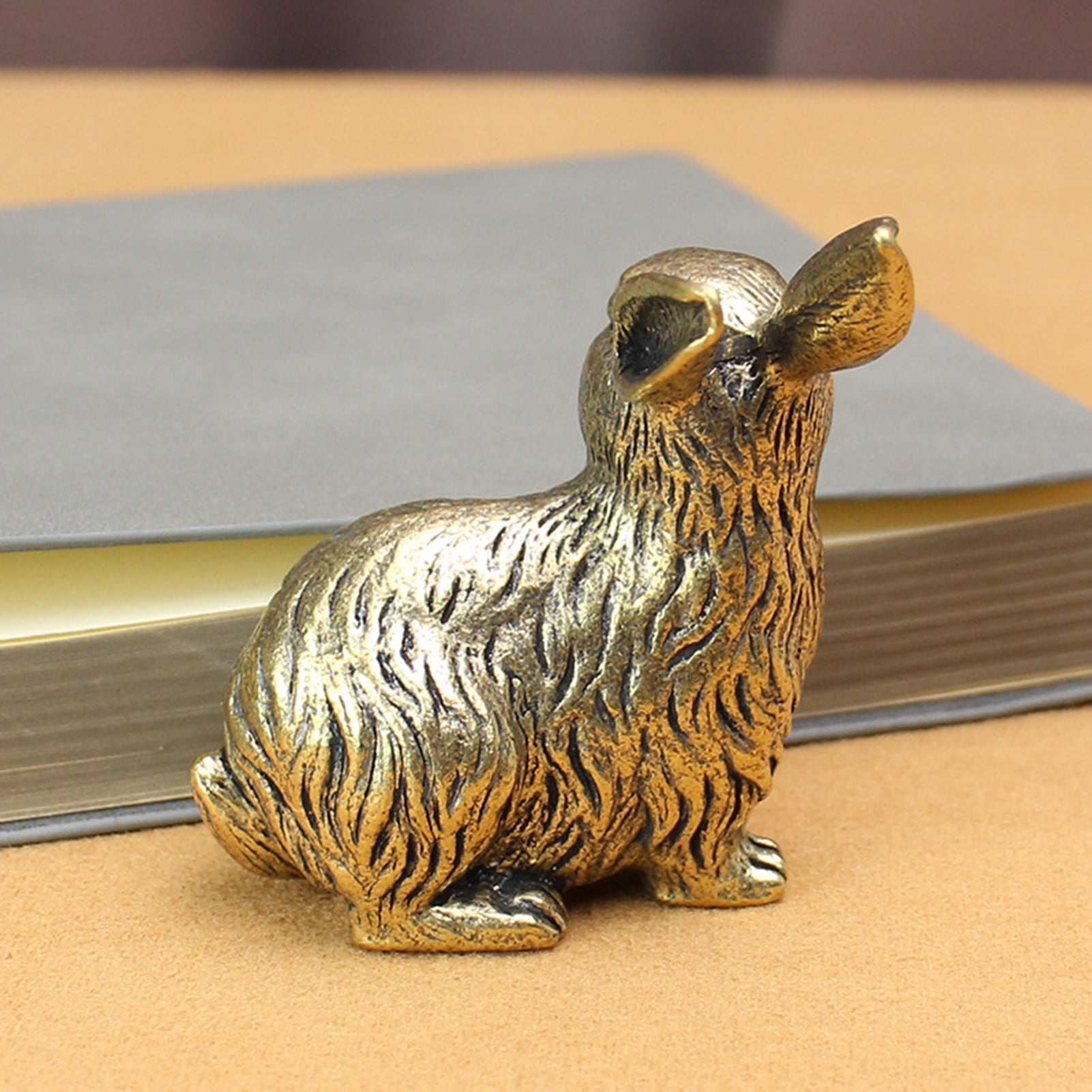 Brass Bunny Figurines Vintage Golden Rabbit Statue Miniature Easter Home Table Ornament for Living Room Farmhouse Spring Decor