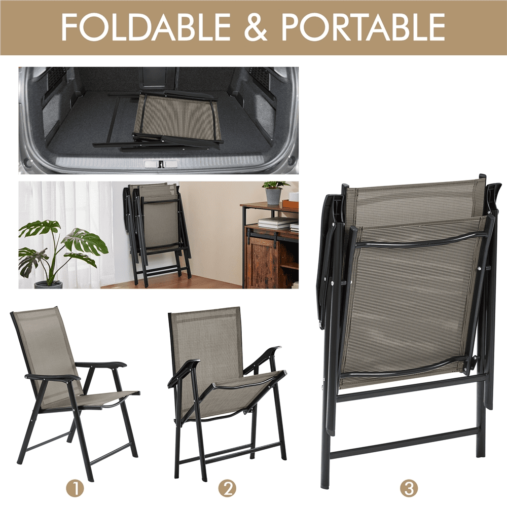 Renwick Outdoor Texteline Folding Dining Chairs with Backrest, Set of 2, Brown