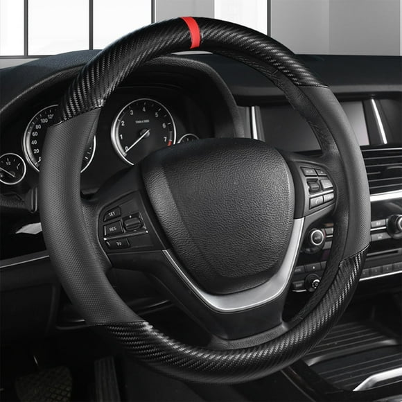 Cubre Volante para Auto,Funda de Volante de Fibra de Carbono, Universal de 38cm,Transpirables y Antideslizantes,14.5''-15'' Funda para Volante de Auto (Negro)