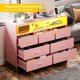thumbnail image 2 of Moderno 7-cajón cómoda rosa: de madera long cómoda con LED lights y estación de carga para dormitorio, sala de estar, y hallway, 2 of 6