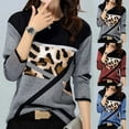 thumbnail image 4 of Long Sleeve Tops for Woman Trendy Crew Neck Color Block Cow Spotted Print Patchwork T Shirts Ladies Casual Pullover(Blue,L), 4 of 4