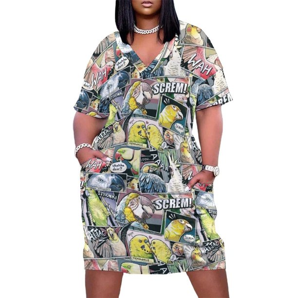 Vestido suelto con bolsillo estilo cómico de loros vestidos africanos para mujer vestidos de manga larga