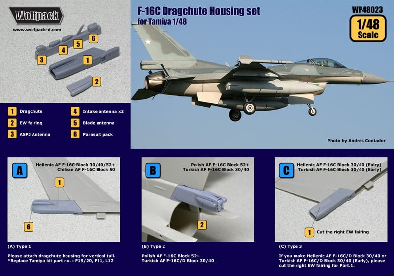 for Tamiya 1/48 SCALE 1/48 F-16C Dragchute Housing set Details about   Wolfpack WP48023