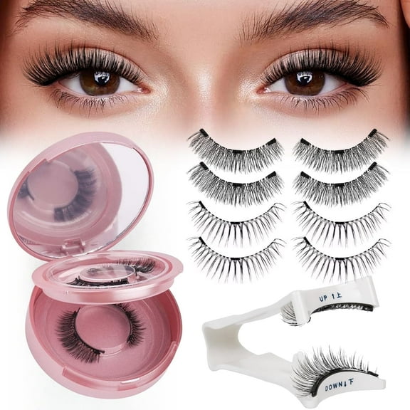 Magnetic Eyelashes Natural Look 4 Pairs Fluffy False Eyelashes Reusable Magnetic Lashes Kit with Applicator No Glue Needed Easy to Wear and Remove (604 079)