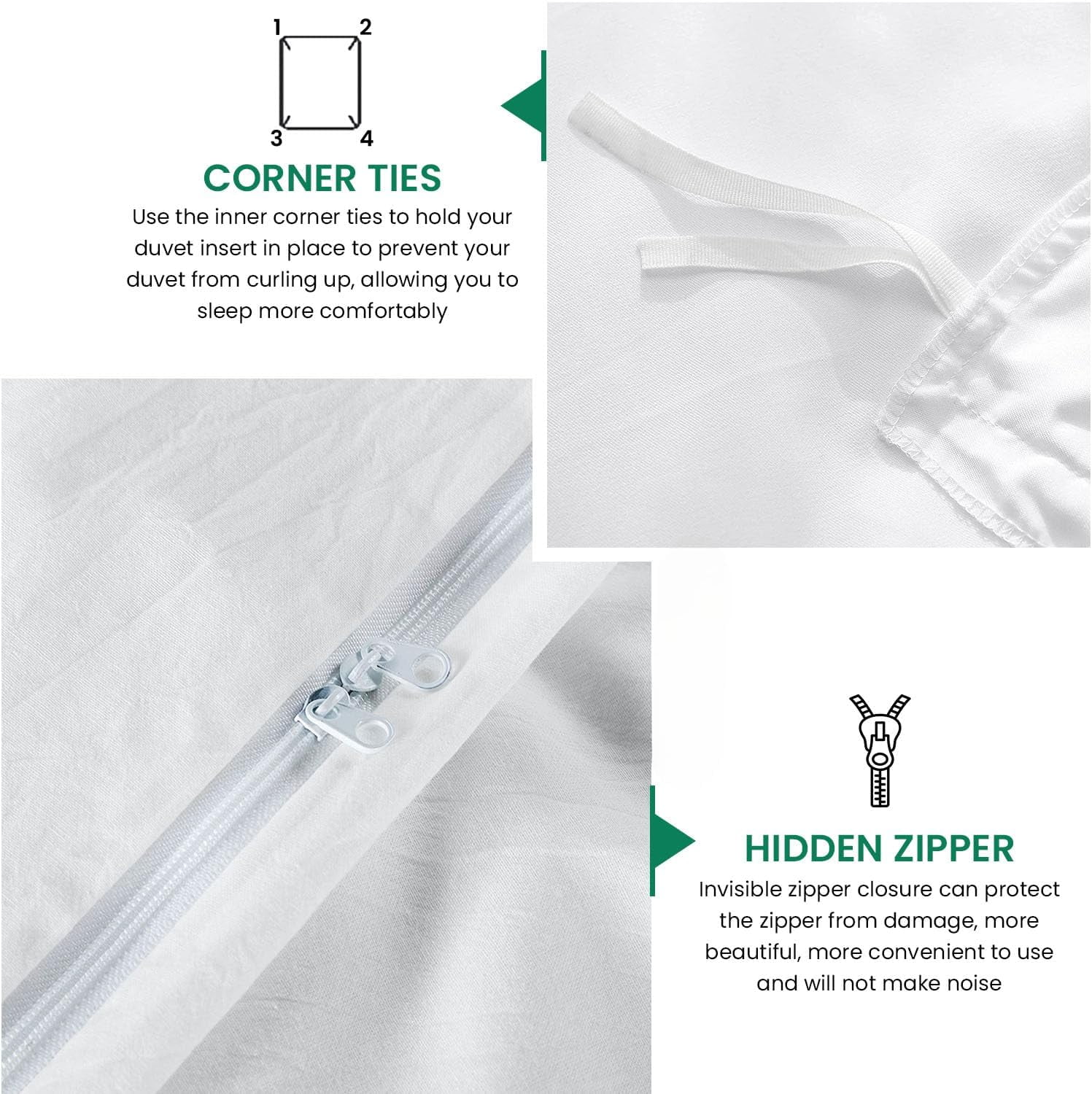 1000-TC Heavy Egyptian Cotton 3-Piece Duvet Cover Set with Zipper Closure & Corner Ties - OverSize Queen Size ( 98" x 98" ) Inches, (White)
