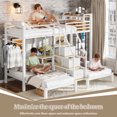 thumbnail image 3 of DTTRA Twin Over Twin Triple Bunk Bed, Heavy Duty Metal Frame with Storage Stairs, White, 3 of 8