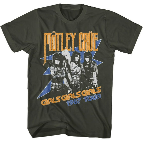 Motley Crue Girls 1987 Tour Men's T Shirt (Charcoal, AdultL)