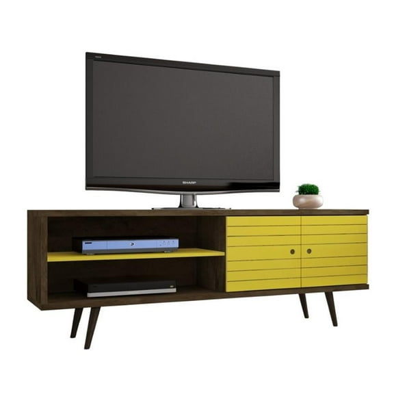 Pemberly Row Solid Wood TV Stand for TVs up to 60" in Rustic Brown/Yellow