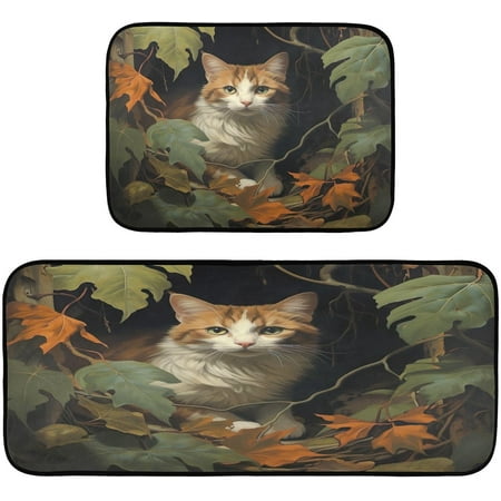 

Tangkunup Kitchen Rugs 2 Piece Waterproof Non Slip Kitchen Mat Cat Painting Kitchen Rug Set for Sink Office Kitchen Cafe 19.7 x47.2 +19.7 x27.6