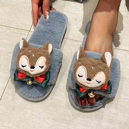 

〖Yilirongyumm〗 Grey 36-37 Slippers For Women Cartoon Winter Color Intdoor Breathable Shoes Casual Decorated Slippers Fashion Women s Slipper
