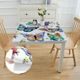 thumbnail image 2 of HAOXIT  Elastic Edged Flannel Backed Vinyl Fitted Table Cover - Colorful Butterfly Pattern - Fits Square Tables white, 2 of 7