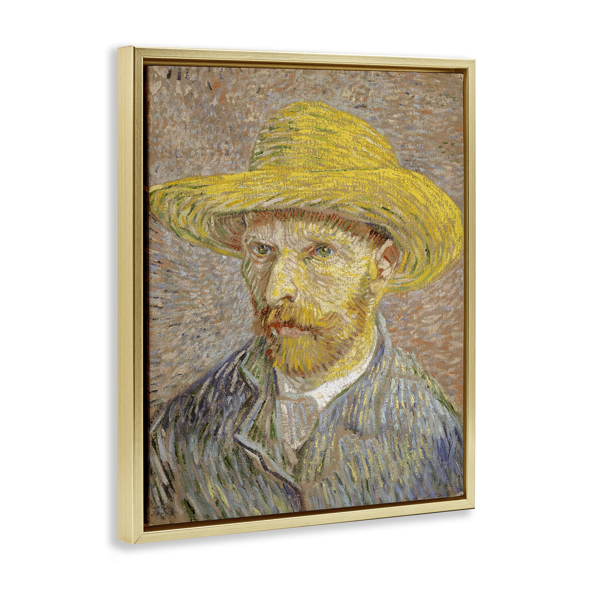 Stupell Industries Van Gogh Straw Hat Portrait People Painting Gold Floater Framed Canvas Art Print Wall Art, 25 x 31