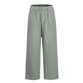 thumbnail image 4 of Xijirk Women Straight Leg Cropped Casual Trousers with Elastic Adjustable Tie Waist Side Storage Pockets Airy Light Soft Relaxed Fit Pants for Daily Beach Home Outdoor Leisure Wear,1GY1,XL, 4 of 6