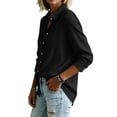 thumbnail image 4 of TEAJOPSUU Women's Trendy Cotton Blend Tops Long Sleeve Collared Button Down Shirts Casual Lace Trim Comfy Blouses B-Black, 4 of 5