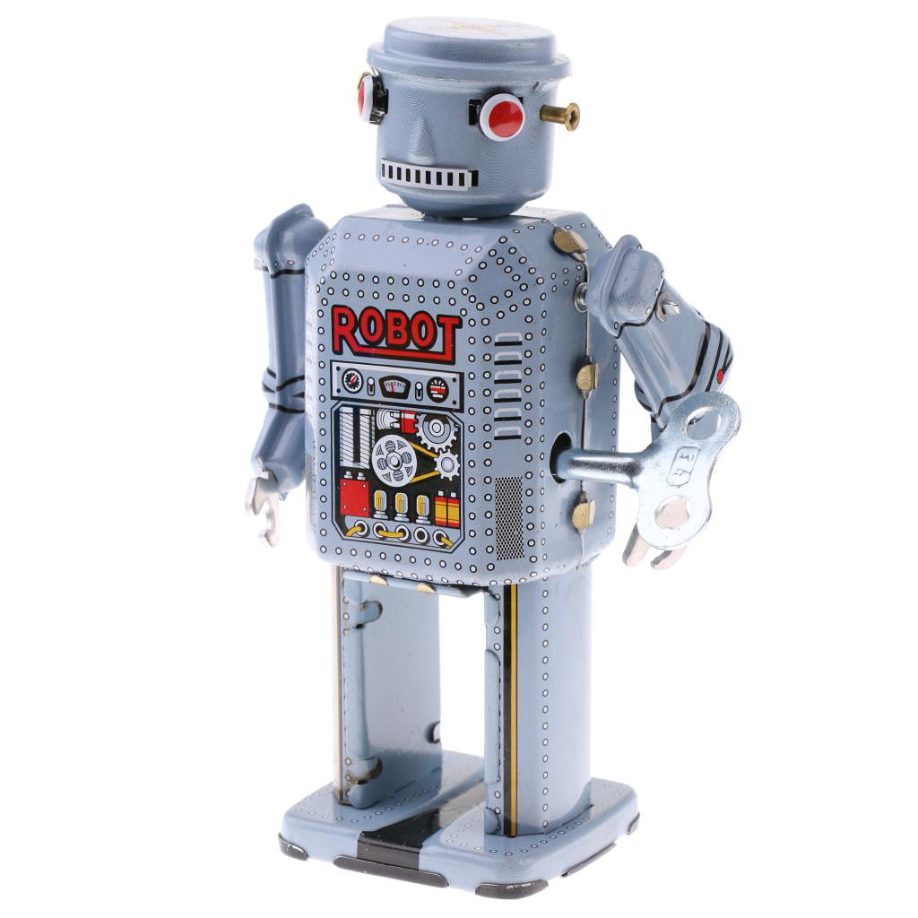 10cm Red Wind Up Walking Planets Robot Clockwork Tin Tinplate Toys Collectibles 
