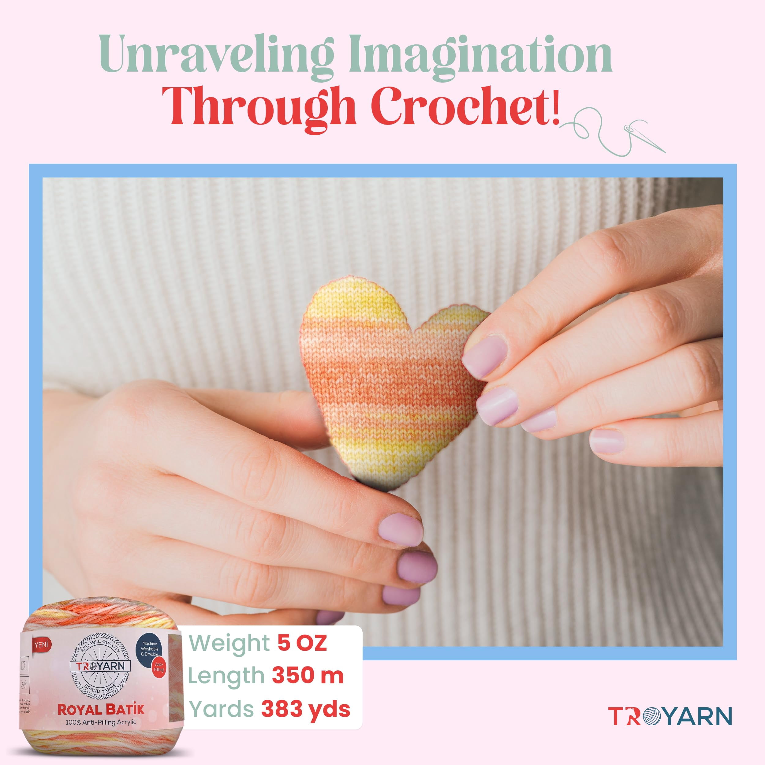 Royal Batik Ombre Yarn for Crocheting - Soft Yarn for Crocheting and Knitting - Rainbow Yarn - 100% Anti-Pilling Acrylic Crochet Yarn 1x140 gr (3- Skeins Pack) (3x383 yds) (10603)