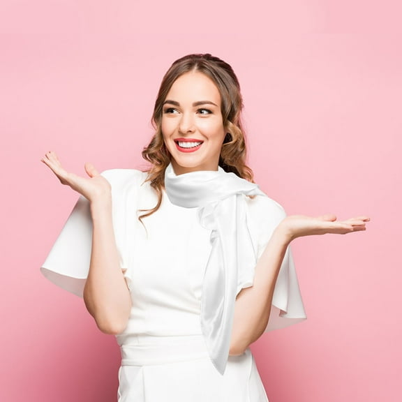 NIAIZEK White Neck Wrap Silk Like Scarf Versatile Styling Accessory For Women Casual Outfit And Formal Event 1Set