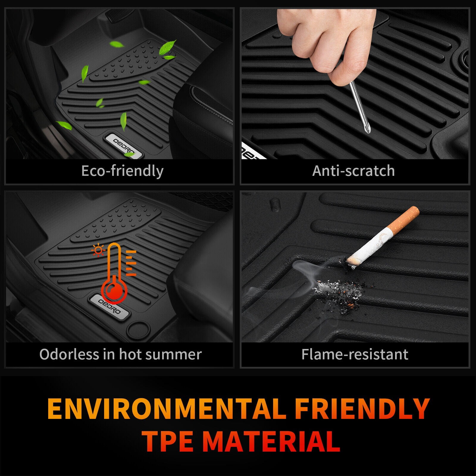 RVNI TPE Rubber Floor Mats Set Front & Rear for 2016-2021 Honda Civic Sedan Hatchback All Weather