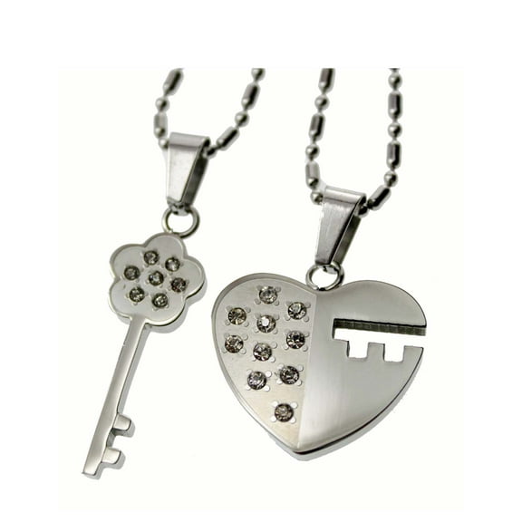 R.H. Jewelry Stainless Steel Pendant, Lovers Couple Heart and Key Set Matching Necklace