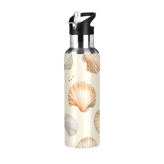 Yayeee 20oz Insulated Water Bottle Double Wall Stainless Steel with Flip Straw Lid, Beige Seashell