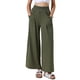 thumbnail image 1 of Pantalones de pierna ancha para mujer, con cintura alta elástica, pantalones palazzo informales, color verde, 1 of 6
