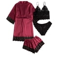 thumbnail image 4 of XIAONU Women's 4 Piece Satin Sleep Set With Lace Trim Belted Robe Camisole Shorts And Panty Soft Elegant Nightwear, 4 of 5