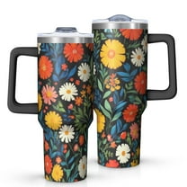 OBREWU Pioneer Flower Tumbler with Handle and Lid,Pioneer Flower 40oz Double Wall Vacuum Insulated Tumbler,Cups Gift for Women and Men