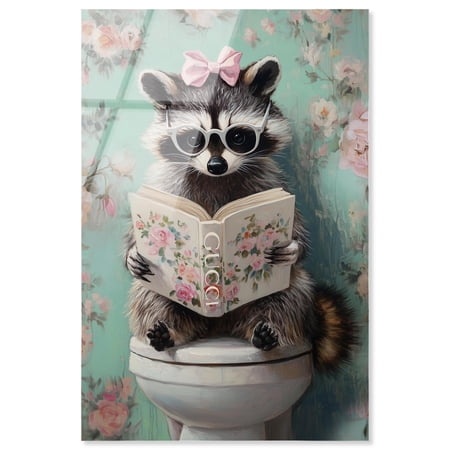 Petite Floral Toilet Raccoon Glam Acrylic Glam Bathroom Art by Art Remedy, Ready to Hang, 10 x 15
