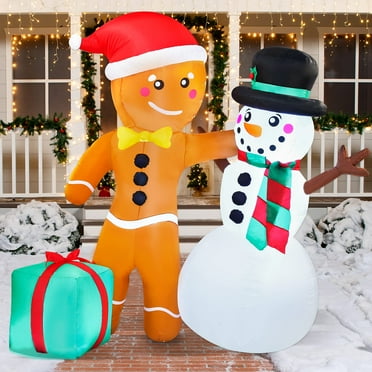 Joiedomi 6 FT Tall Happy Friendship Gingerbread Man Snowman with LEDs Blow Up Inflatables for Christmas Decoration