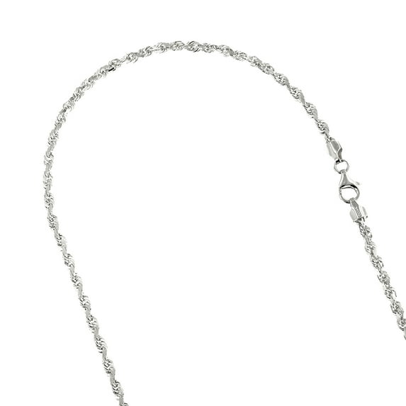 Solid 14K White Gold 2.3mm Wide Rope Chain Diamond Cut Necklace with Lobster Clasp 24 long
