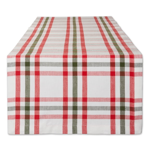 Contemporary Home Living Wide Plaid Cotton Table Runner - 72" - White and Red