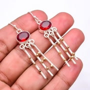 Red Garnet 925 Silver Plated Two Tone Earring 2.15" E_9279_233_41, Valentine's Day Gift, Birthday Gift, Beautiful Jewelry For Woman & Girls