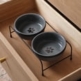 thumbnail image 4 of Cat Food Bowls, Porcelain Raised Cat or Small Dog Bowls with Heighten Metal Stand and Non-Slip Bottom 15 Ounces (Grey), 4 of 6