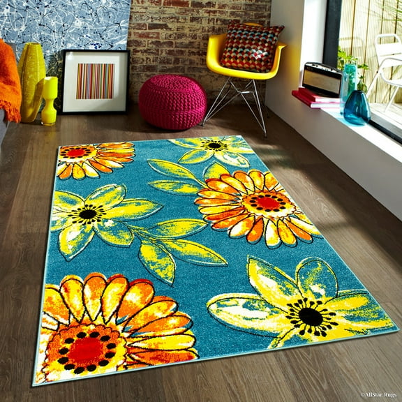 AllStar Woven High Quality Frieze Colorfun. Burst of Beautiful Colors. Contemporary. Modern. Floral Area Rug (7' 10" x 10')