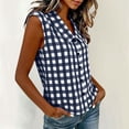 thumbnail image 6 of MORESEC Women Plus Size Collared Sleeveless Button Down Plaid Casual Tank Top for Women Dressy Basic Tops Party Summer Clothes, Navy 2XL, 6 of 8