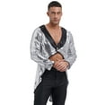 thumbnail image 2 of iiniim Men's Circus Ringmaster Tailcoat Jacket Sequin Mesh One-button Coat Costume for Halloween Silver M, 2 of 7