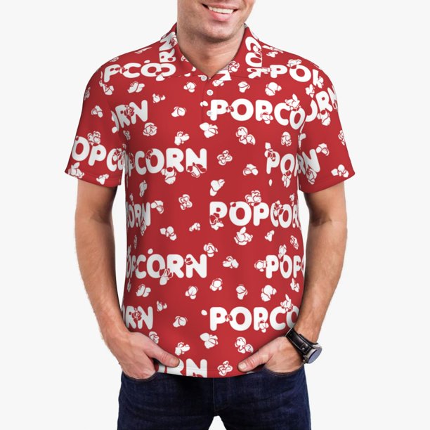 Fotbe Popcorn2 Camiseta Polo de Golf para Hombre con Estampado – Camisa Deportiva Transpirable con Cuello Abotonado-Large