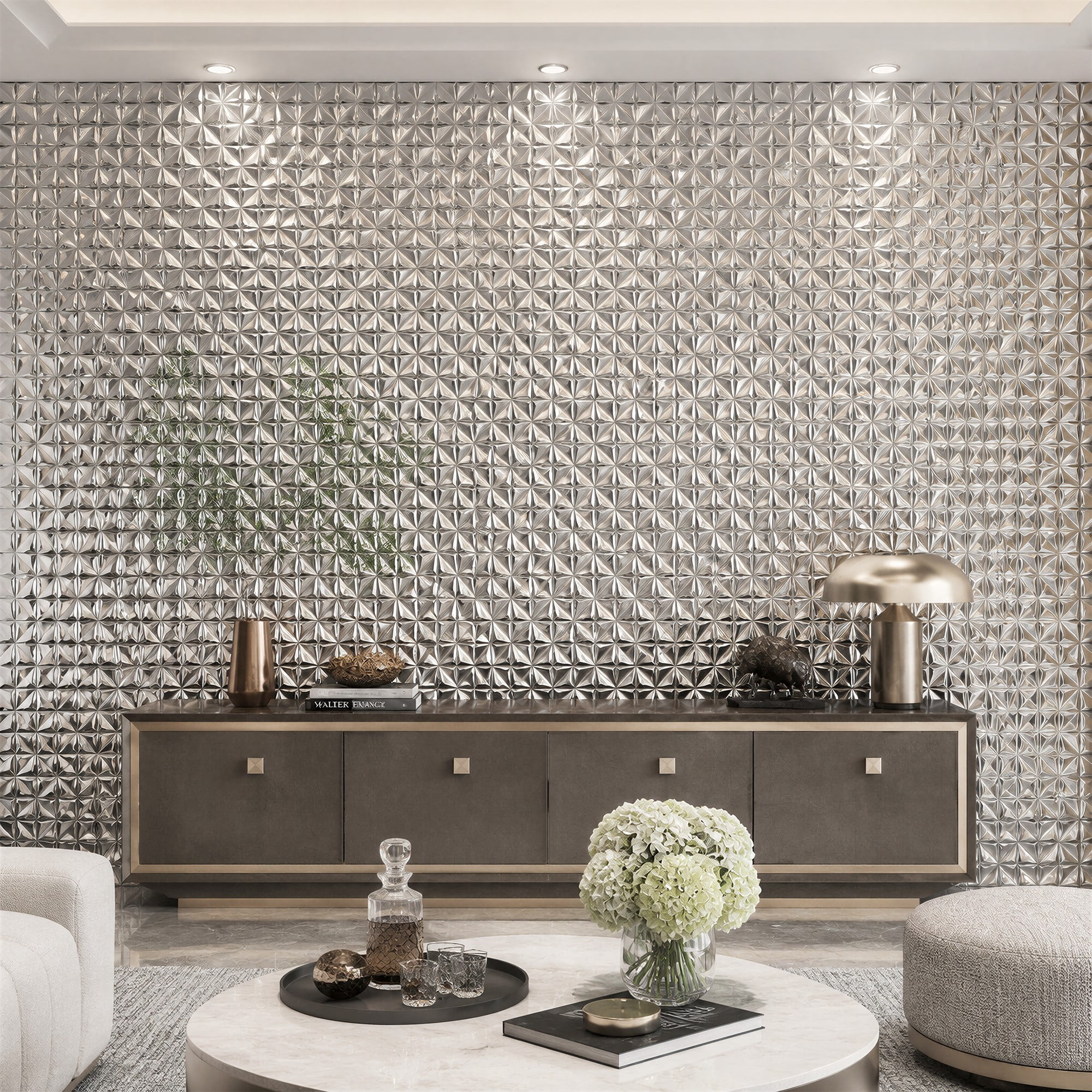 Easy4Home 5Pcs 12"x12" Metal Wall Panels Morden Mosaic Tiles for Interior Wall Decor, Silver