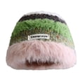 thumbnail image 2 of dianhelloya Women Winter Hat Striped Color Matching Soft Plush Crochet Windproof Warm Thick Anti-slip Elastic Unisex Fisherman Hat Pink, 2 of 8
