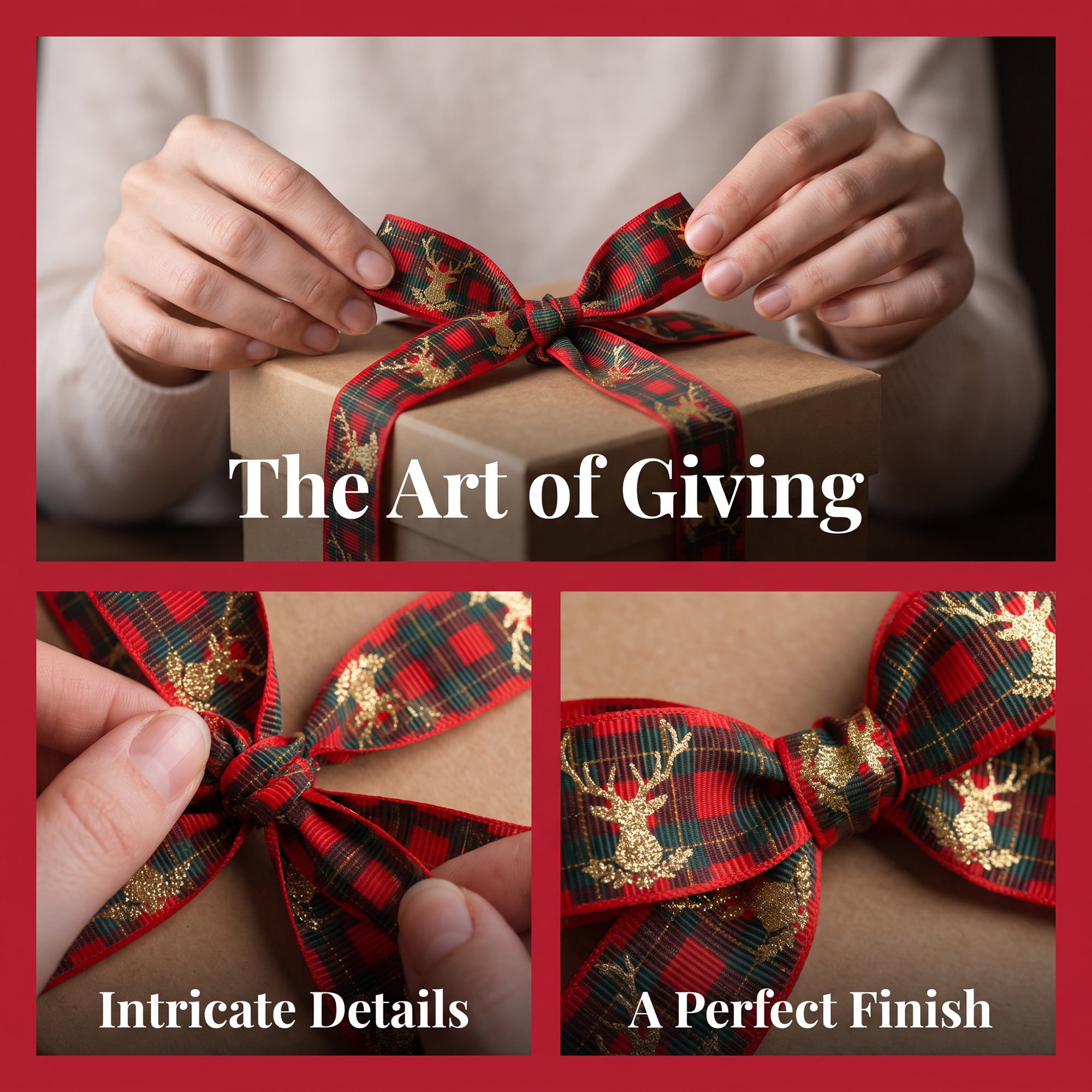 Unique Bargains Premium Fabric Ribbon for Gift Wrapping Red Deer Pattern 5.5 Yard
