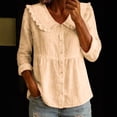 thumbnail image 2 of QASIEATN Womens Collar Long Sleeve Button Down Shirts Cotton Blend Casual Solid Color Shirts, 2 of 4