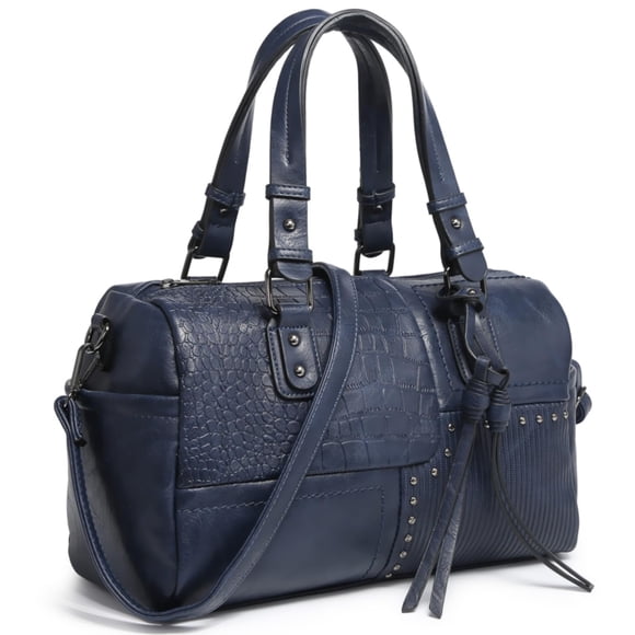 Bolso tipo barril Dasein para mujer, piel vegana suave, color azul marino