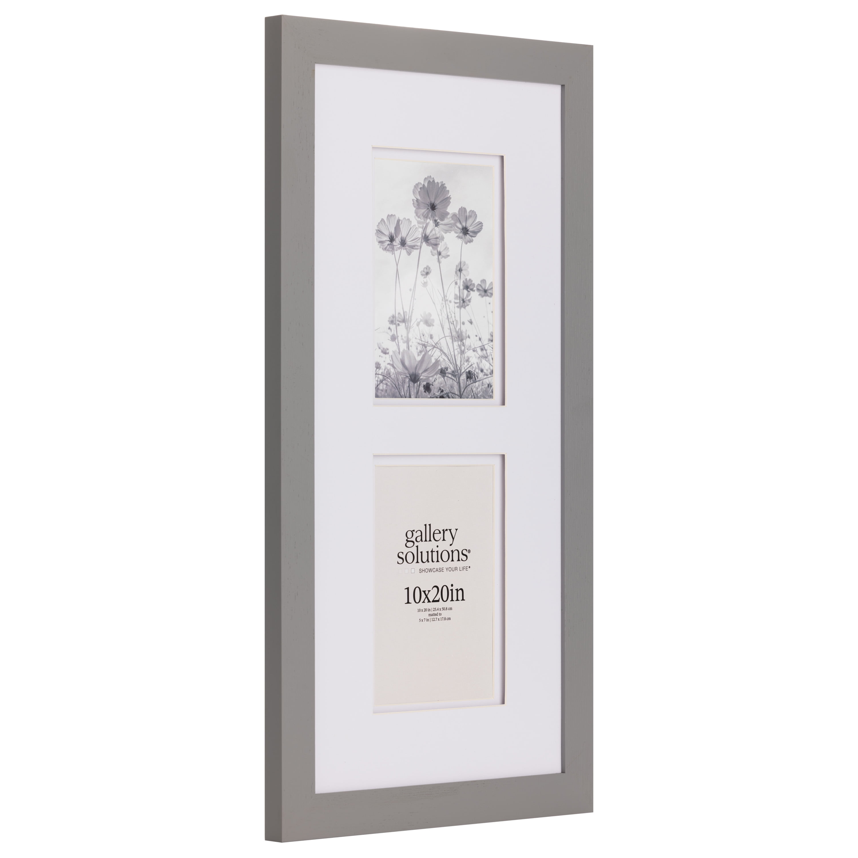 Gallery Solutions 10"x20" Wall Frame, Wall Mount Display for 5x7 Photos - Flat Gray