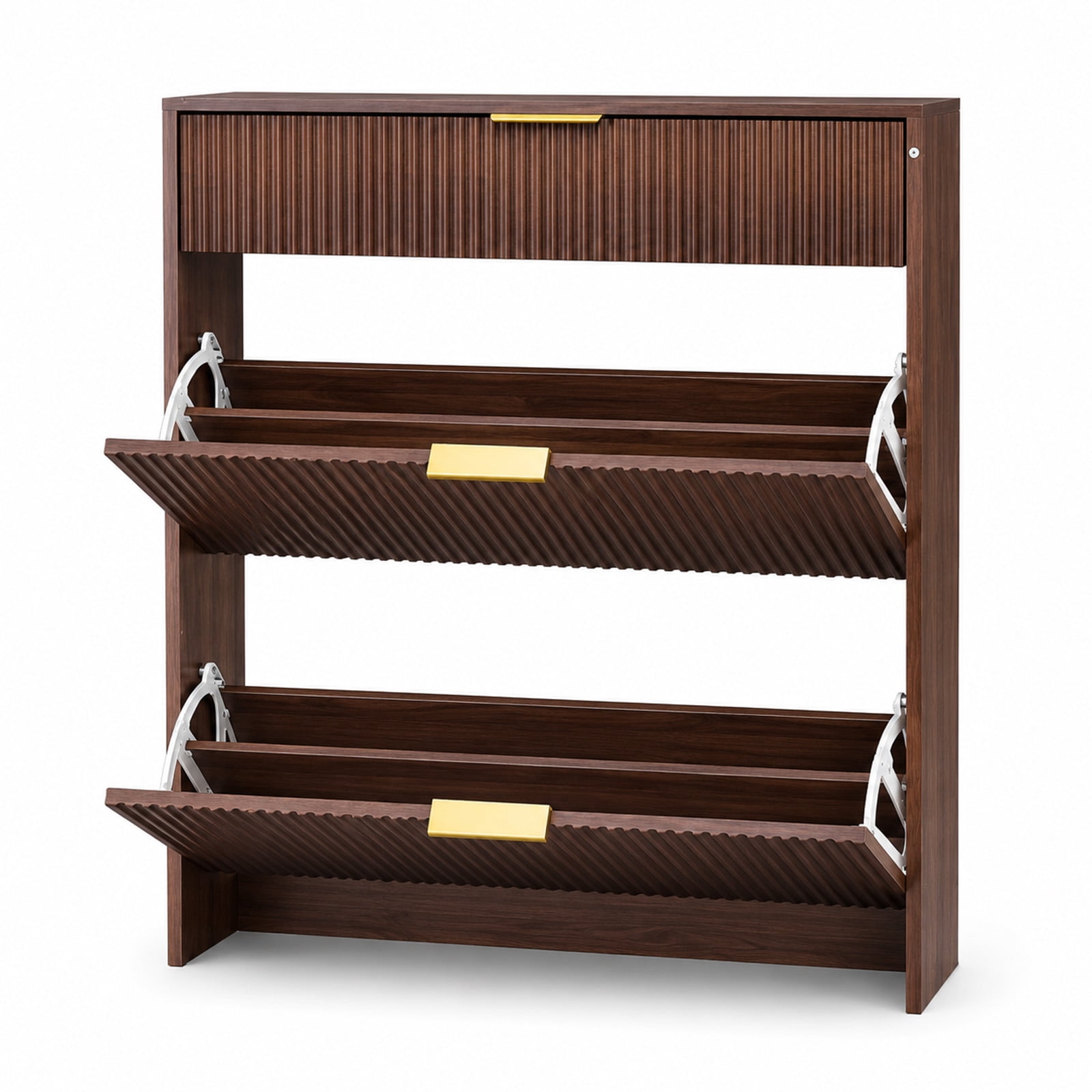 Fluted Flip Drawer Shoe Cabinet 31.5x11.8x43.3 Inch Natural Wood for Entryway Hallway