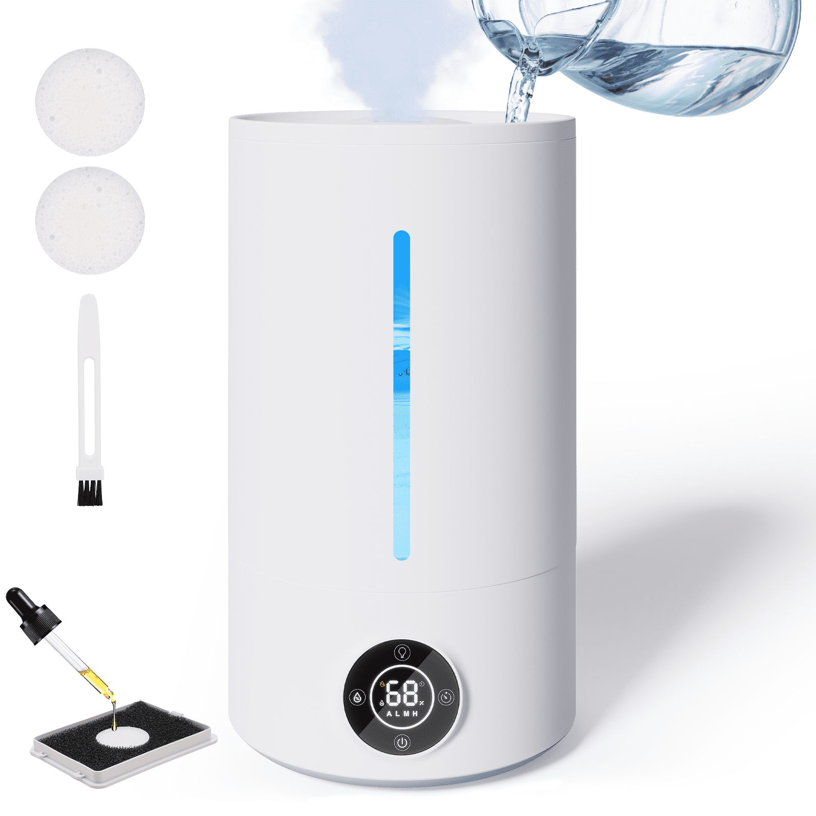 5L Cool Mist Humidifiers, Top Water Filling & 24H Timer Ultrasonic Humidifier, Custom Humidity Setting, 7+1 Color Ambient Light & Aroma Tray, 28dB Silent Humidifier for Home