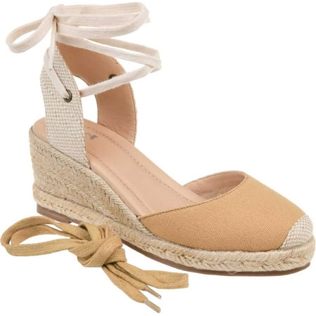

Women s Journee Collection Monte Espadrille Wedge Closed Toe Sandal Tan Canvas Fabric 7 M