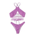 thumbnail image 5 of UTSJKR Women's Summer Bikini Set Ribbed Criss Cross Halter Bikini Swimsuit Fashion Beach Bathing Swimsuit Purple XL, 5 of 5